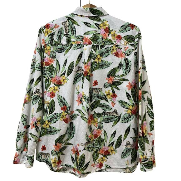 Charter Club Womens Linen Blend Button Up Top Size L Multicolor Beachy Tropical - Picture 2 of 7